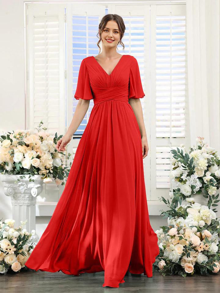 Damen Chiffonkleid mit V-Ausschnitt und fließender Passform