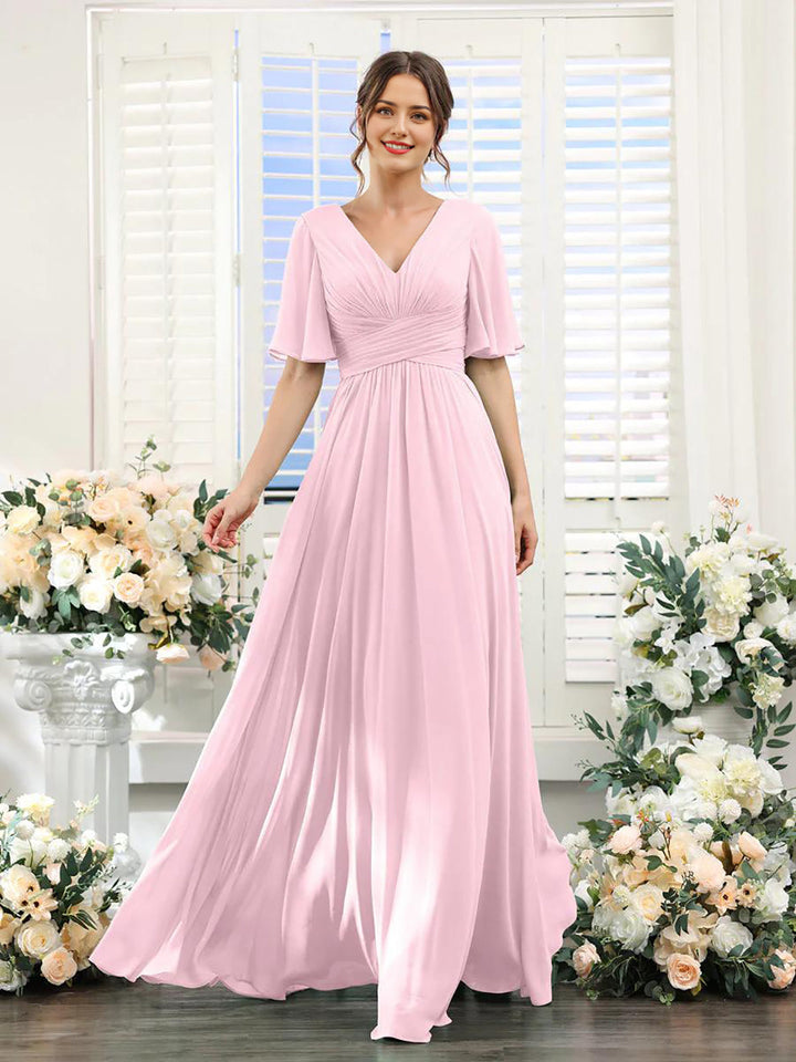 Damen Chiffonkleid mit V-Ausschnitt und fließender Passform