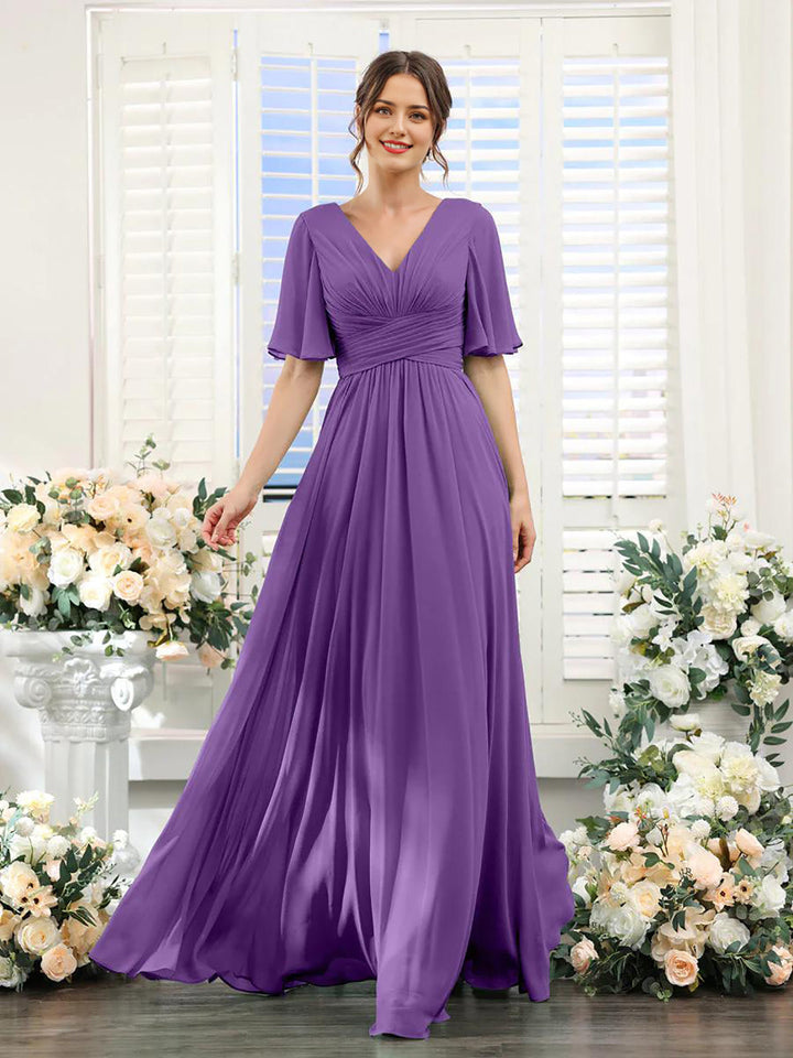 Damen Chiffonkleid mit V-Ausschnitt und fließender Passform