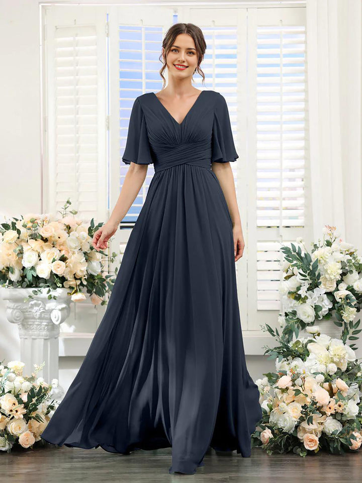 Damen Chiffonkleid mit V-Ausschnitt und fließender Passform