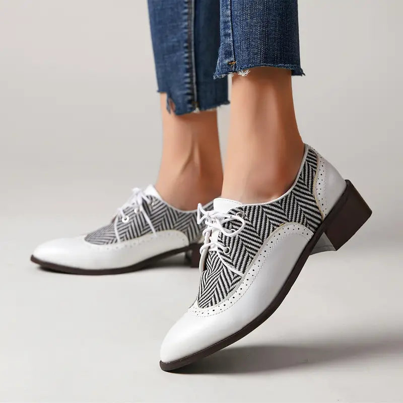 W&W Mode | Gestreifte Schnürschuhe Aus Leder Für Damen