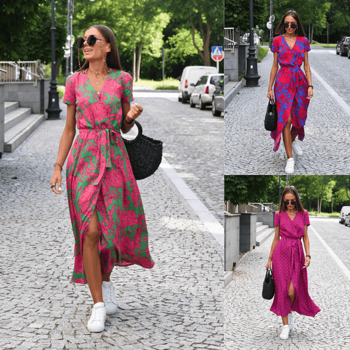 W&W Mode | Kurzarm V-Ausschnitt Sommerkleid Maxikleid
