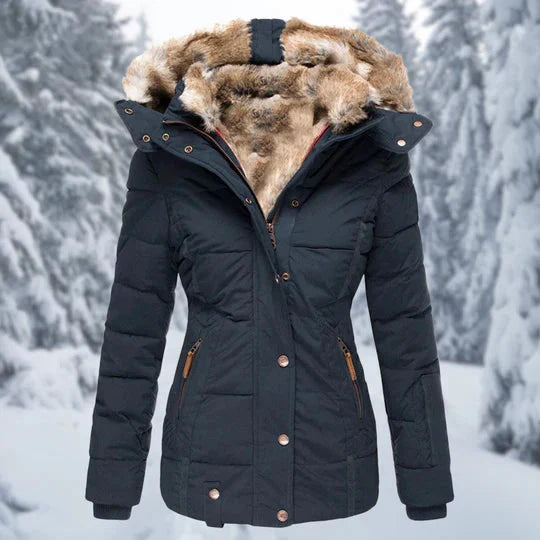 W&W Mode - Kapuzenpelz gefütterte Pufferjacke für Frauen