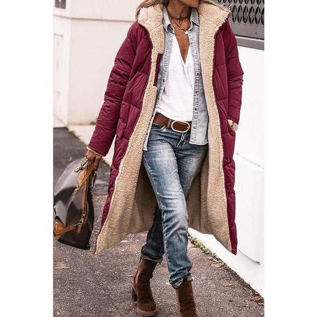 W&W Mode - Frauen Kapuzen-Sherpa - Fleece gefütterte Pufferjacke