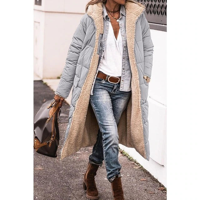 W&W Mode - Frauen Kapuzen-Sherpa - Fleece gefütterte Pufferjacke