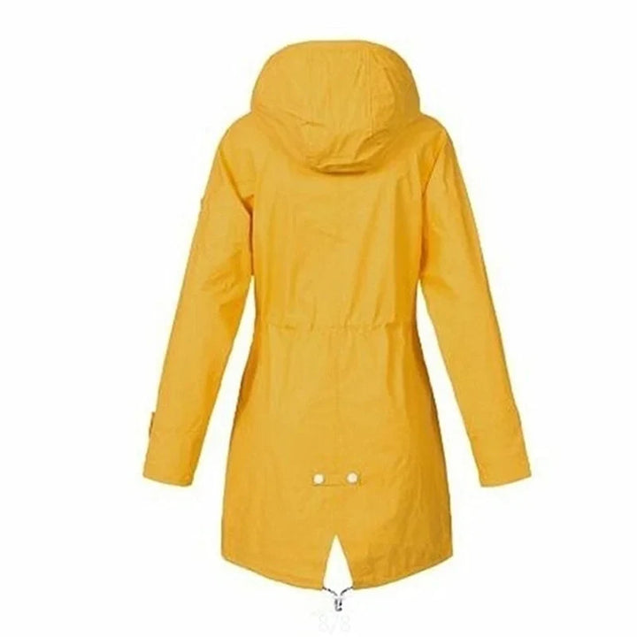 W&W Mode - Damen wasserdichter Hoodie-Trenchcoat mit Taillenkordelzug, Reißverschluss und Außentaschen