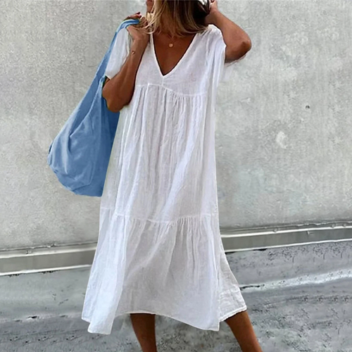 Damen Freizeitkleid mit V-Ausschnitt und luftiger Passform