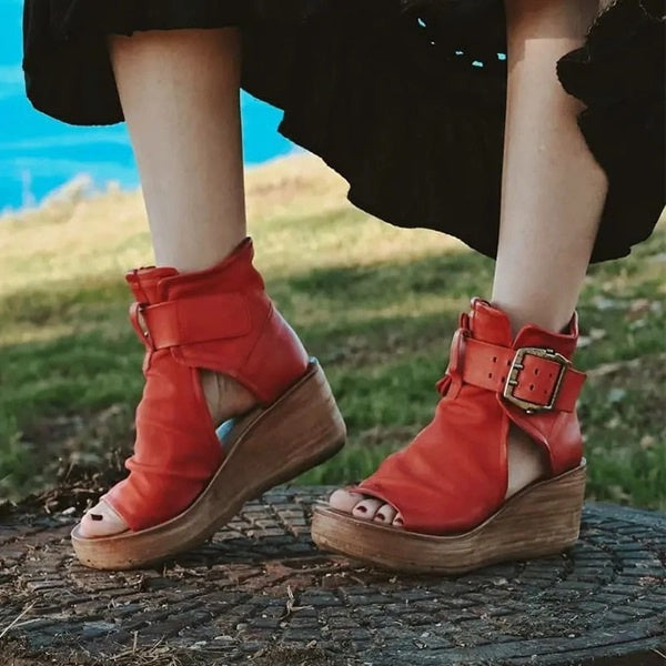 W&W Mode | Offene High Top Sandalen Mit Keilabsatz Und Schnalle Für Damen