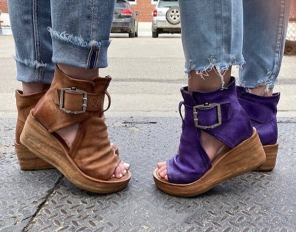 W&W Mode | Offene High Top Sandalen Mit Keilabsatz Und Schnalle Für Damen