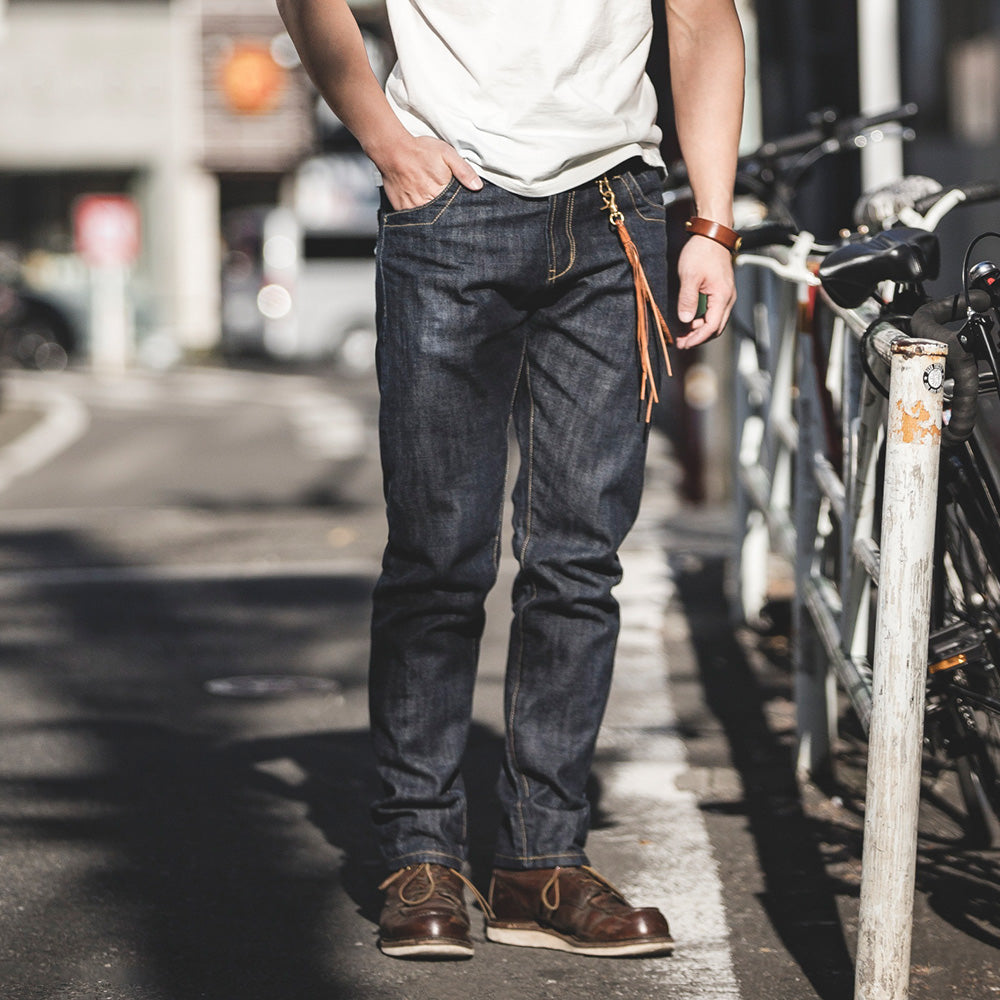 W&W Mode | Raw Selvage Denim Jeans Mit Graffiti Und Ponyhaar Patch Für Männer