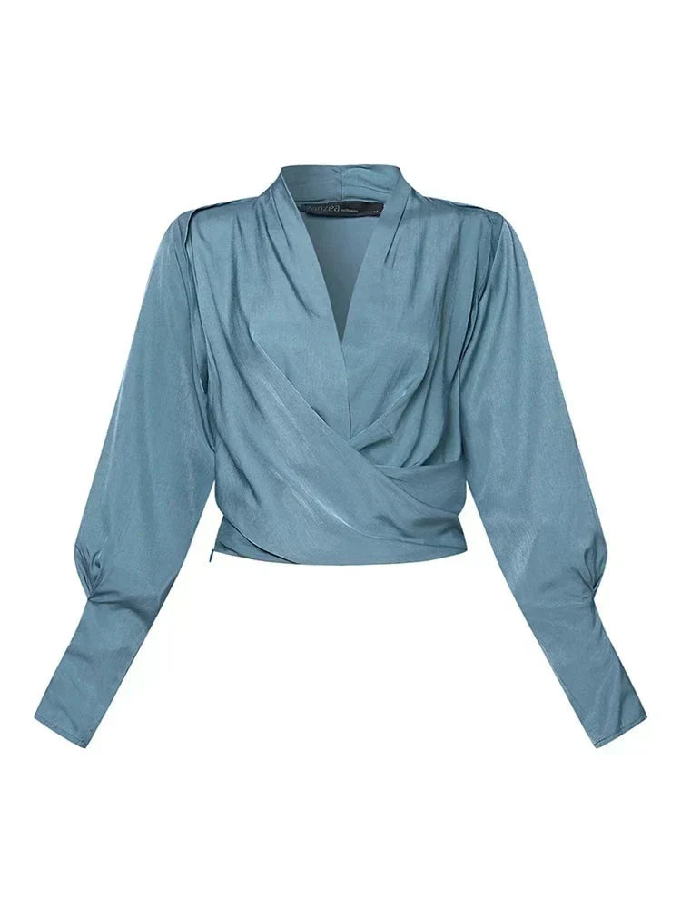 W&W Mode | Satinbluse Mit V-ausschnitt Und Puffärmeln Für Damen