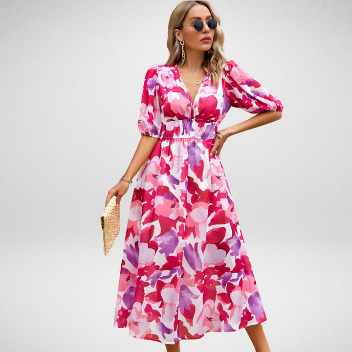 W&W Mode | Abstrakt bedrucktes Maxikleid mit Puffärmeln