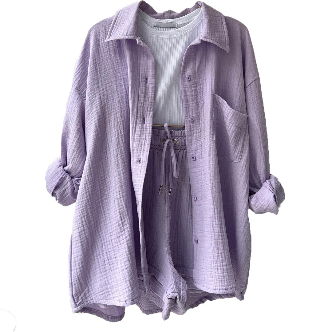 W&W Mode | Set Lose Passform Sommer Lounge Set Leinen Set Womens