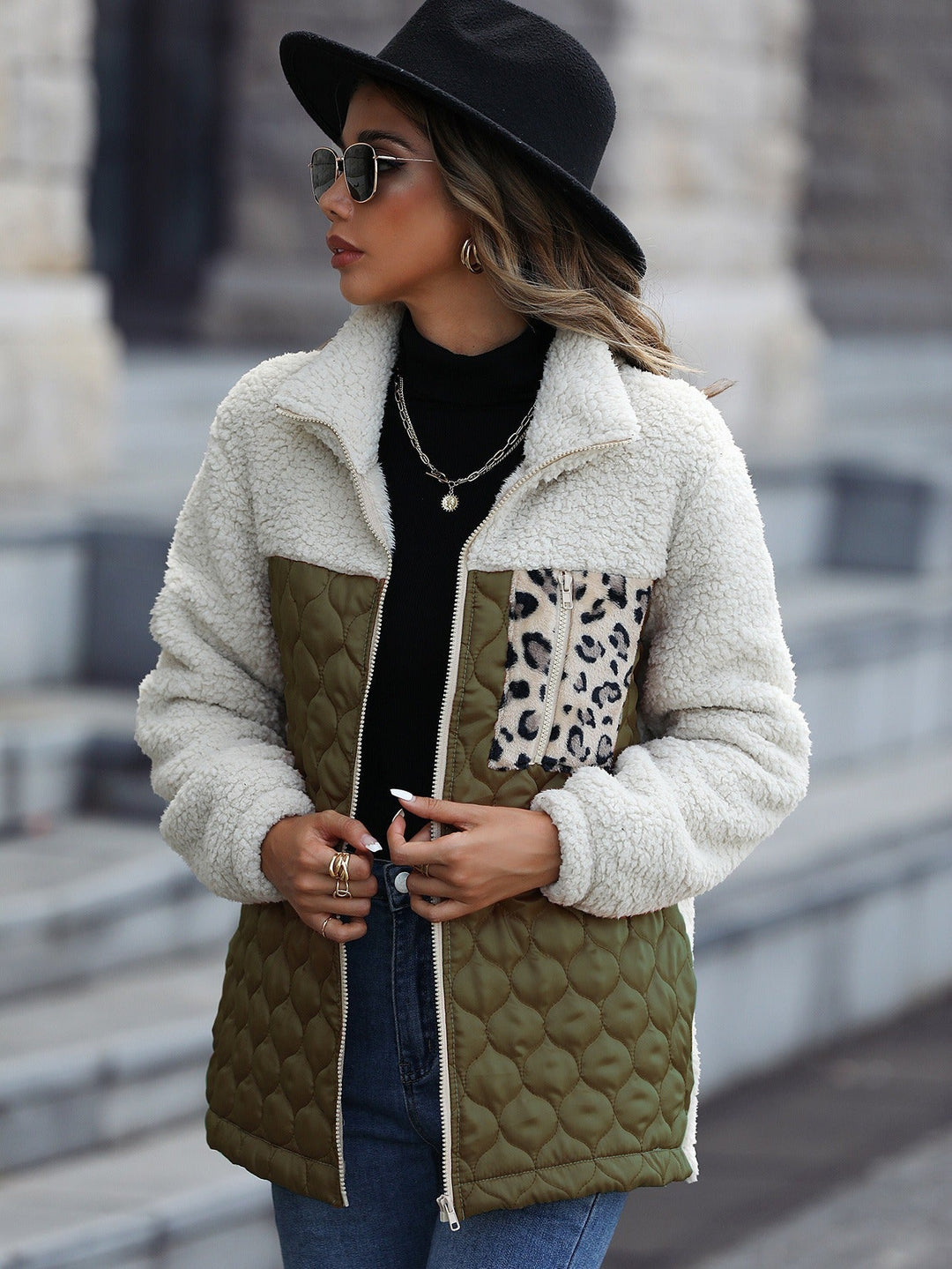 W&W Mode | Modischer Sherpa|Mantel Mit Printtasche
