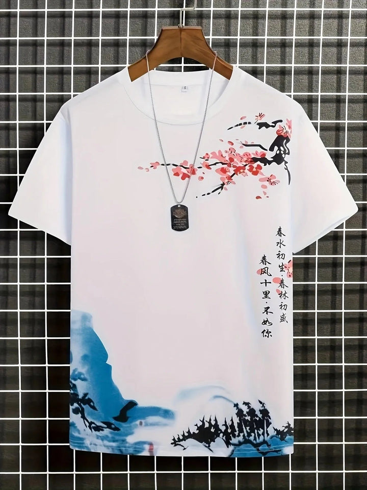 W&W Mode | Herren T-shirt Blumen Und Wellen Design