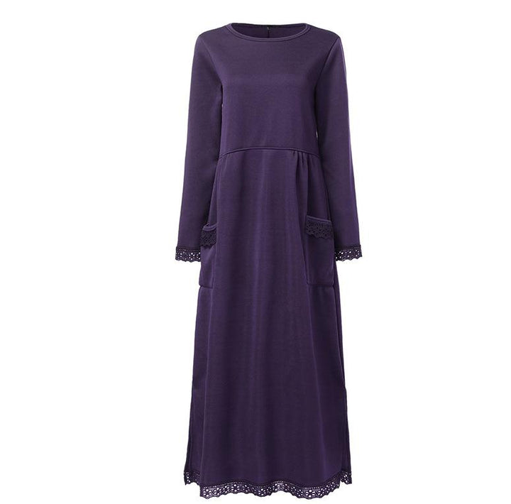 Damen Maxikleid mit langen Ärmeln, Seitentaschen und Schlitzsaum