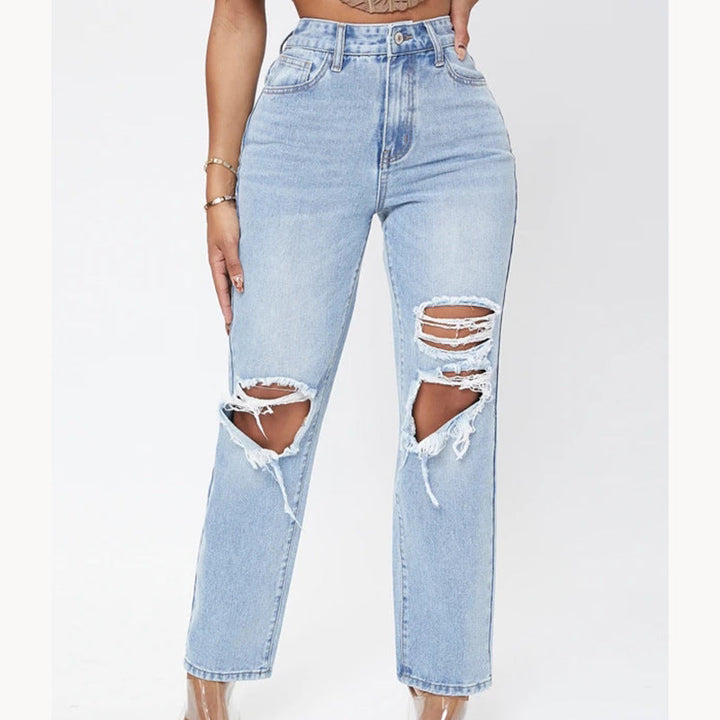 W&W Mode Damenjeans mit hoher Taille und Waschung