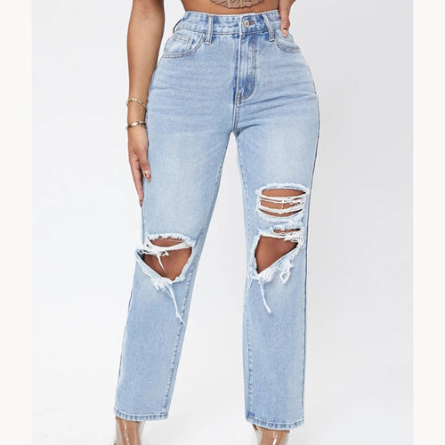 W&W Mode Damenjeans mit hoher Taille und Waschung
