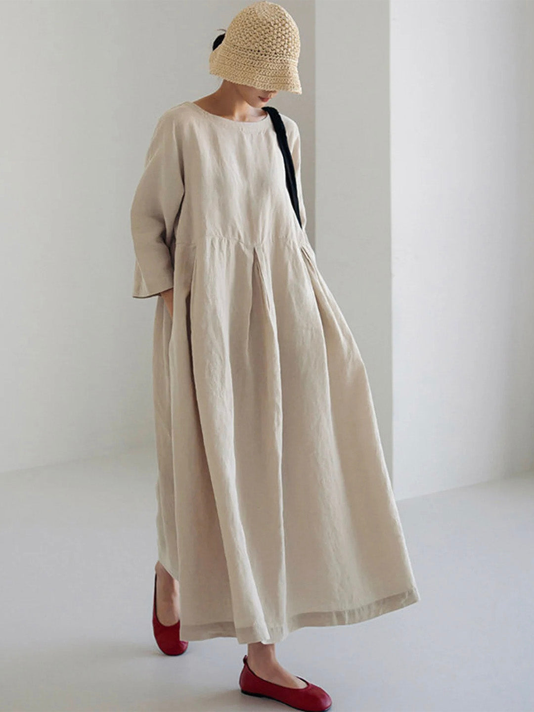 W&W Mode | Lockeres Leinenkleid mit Seitentaschen