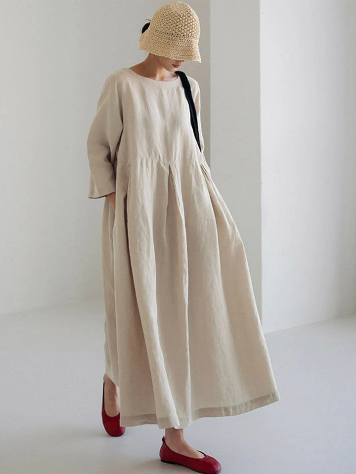 W&W Mode | Lockeres Leinenkleid mit Seitentaschen