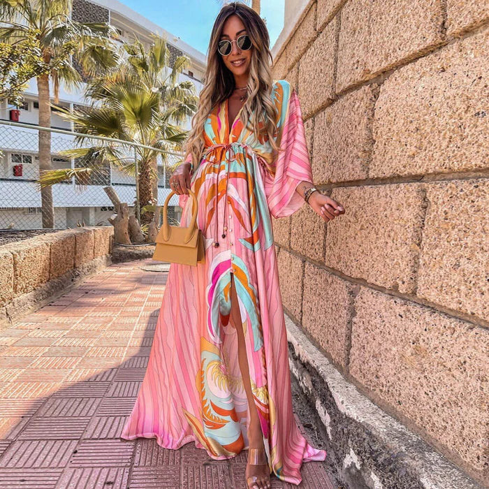 W&W Mode - Elegnat bedrucktes Beach Cover Up Kleid