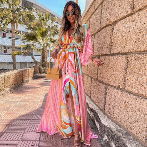 W&W Mode - Elegnat bedrucktes Beach Cover Up Kleid