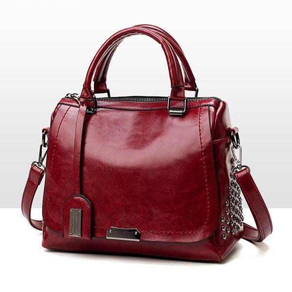 W&W Mode - Luxuriöse Leder Handtasche, Eleganter Nietenbesatz