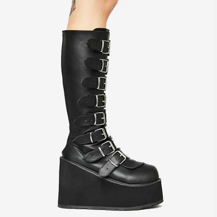 Damen Stiefel mit Reißverschluss, grobem Absatz und markantem Design