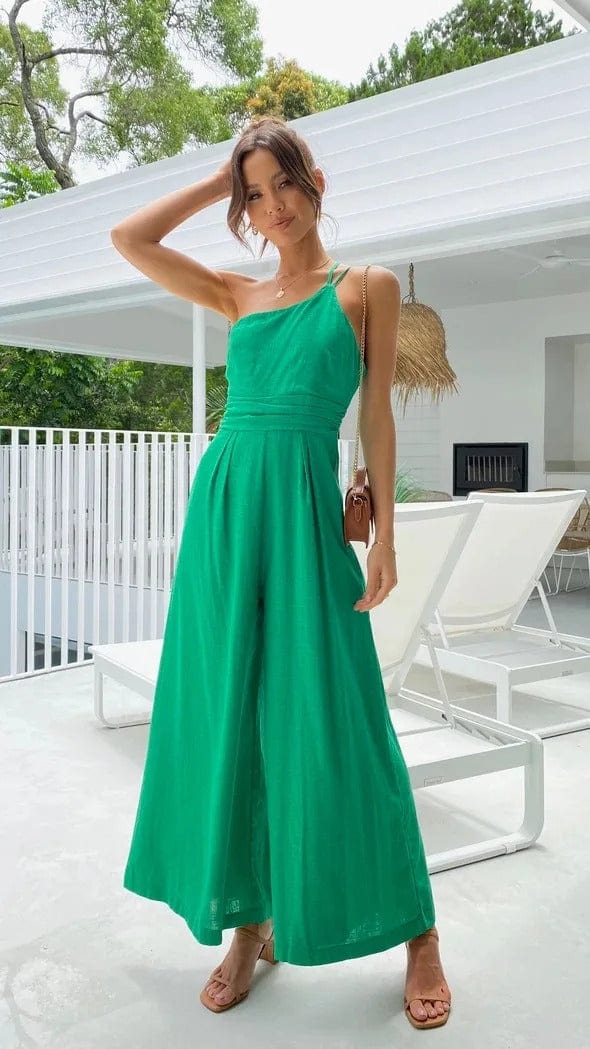 Damen Jumpsuit mit hoher Taille, weitem Bein und abnehmbarem Taillengürtel