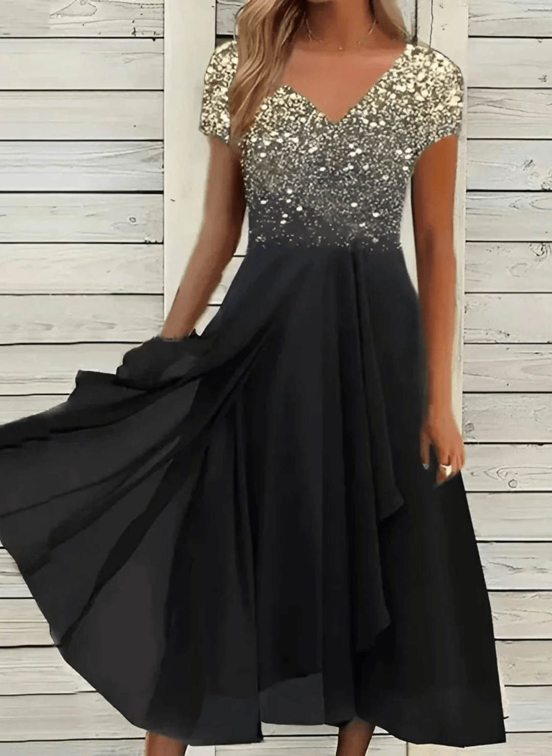 W&W Mode | Elegante Chiffon Festkleid Damen Midi Kleid