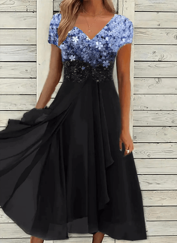 W&W Mode | Elegante Chiffon Festkleid Damen Midi Kleid