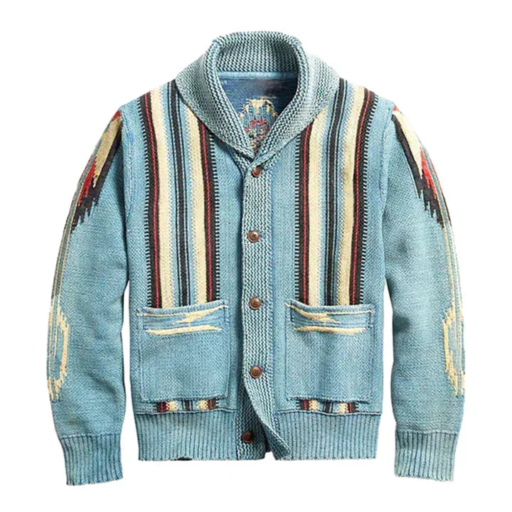 W&W Mode | Herren Jacquard Strickjacke Im Weinlese Stil