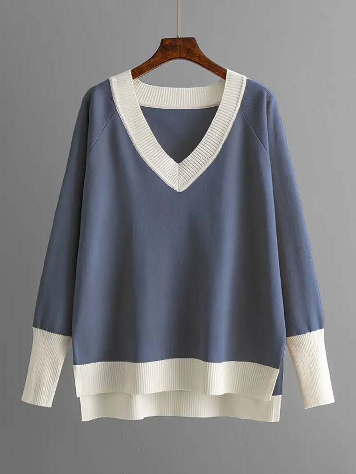 W&W Mode | Stilvolles Set Aus Langärmligem Strickoberteil Und Hose Mit V-Ausschnitt