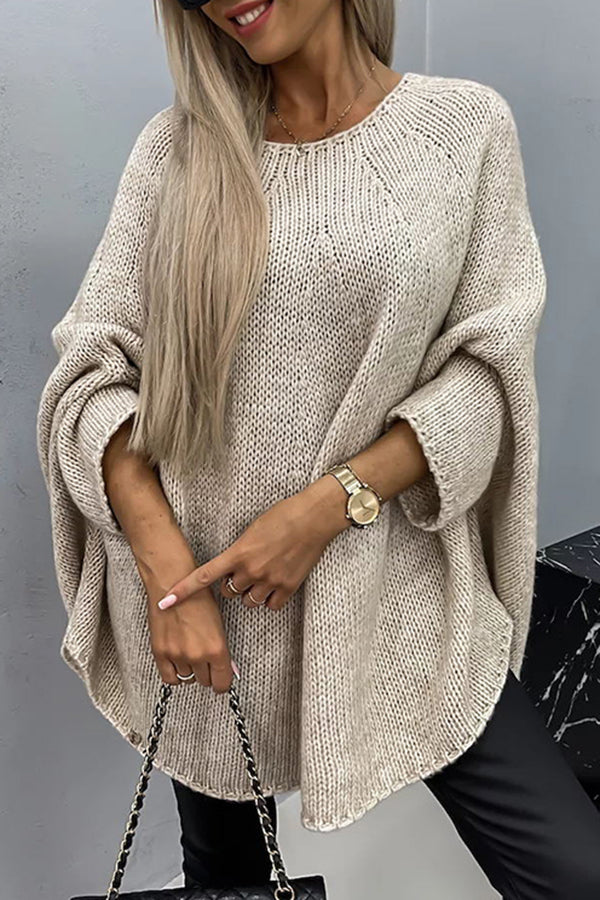Beige Bequemer Strickpulli mit Rundhalsausschnitt