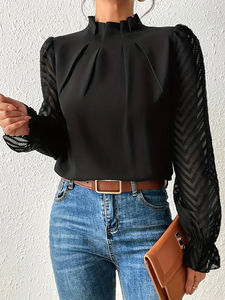 W&W Mode Bluse | Schicker plissierter top mit netzärmeln für damen