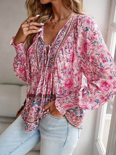 W&W Mode | Lässiges Bedrucktes Langarmshirt mit V-ausschnitt für Einen Modischen Look