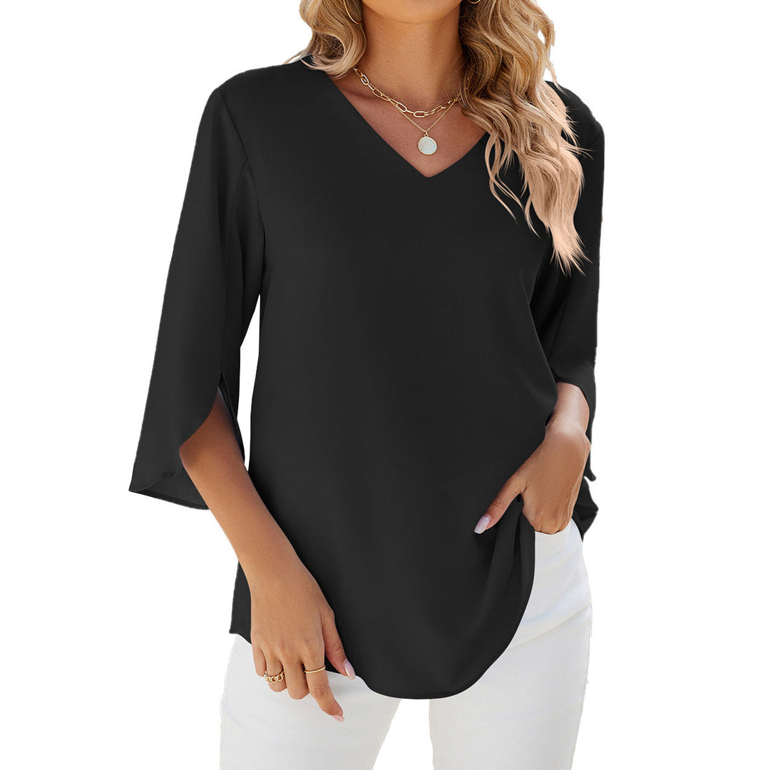 W&W Mode | Lockeres Chiffon Blusentop Mit V-Ausschnitt