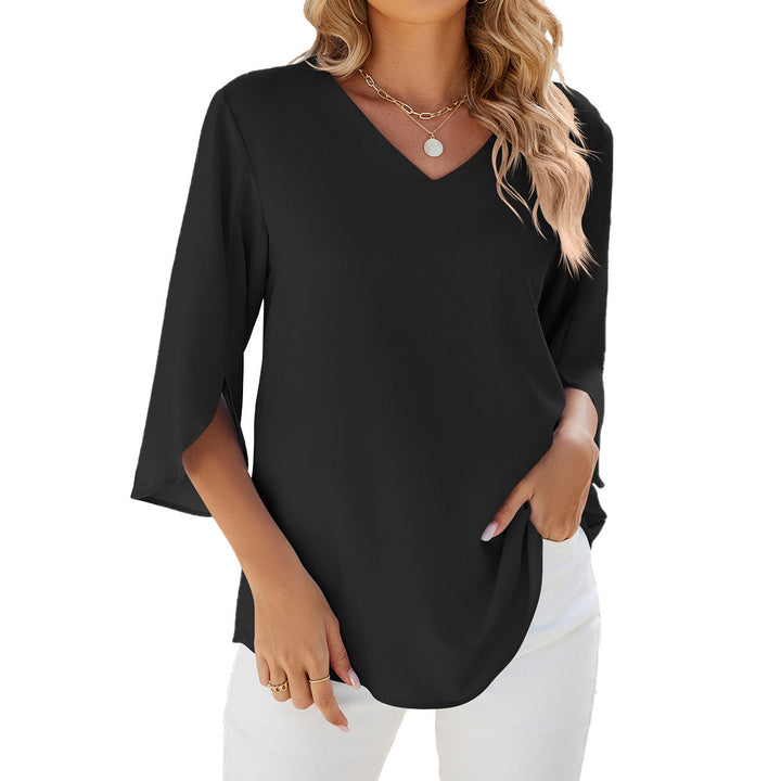 W&W Mode | Lockeres Chiffon Blusentop Mit V-Ausschnitt