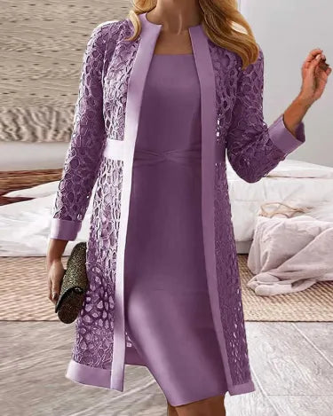 W&W Mode | Damen Spitze Strickjacke Kleid Zweiteiliges Set