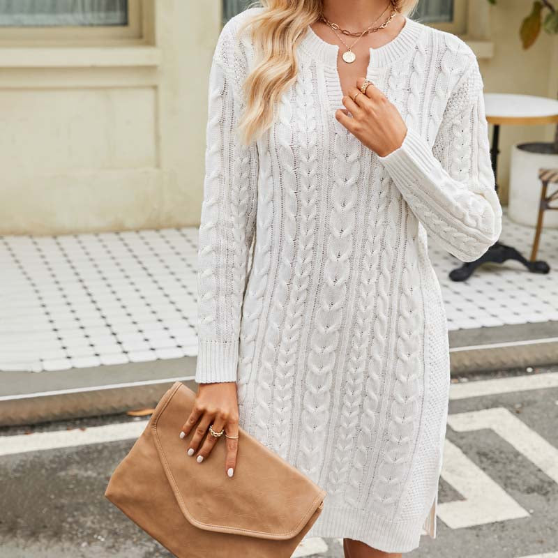 W&W Mode Kleid | Lässiges Strickkleid mit Zopfmuster