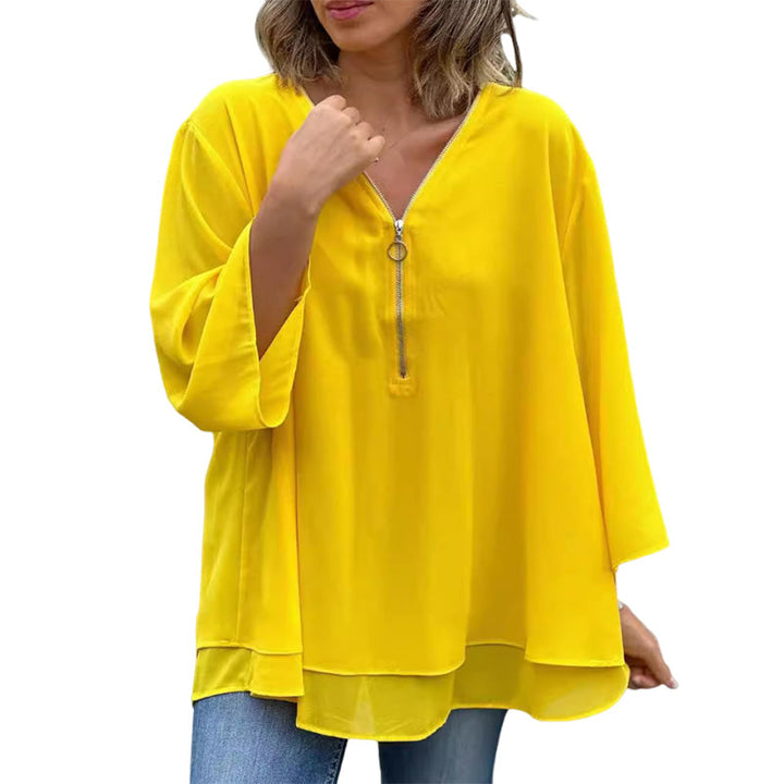 W&W Mode | Chiffon Reißverschlussoberteil V-Ausschnitt