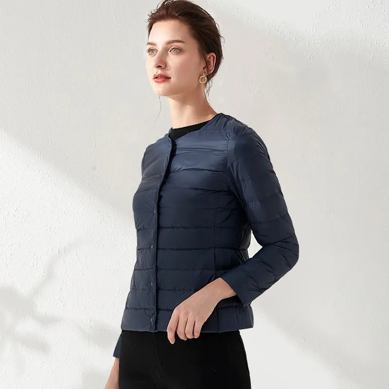 W&W Mode | Leichte, Kragenlose, Schlankmachende Daunenjacke Für Frauen