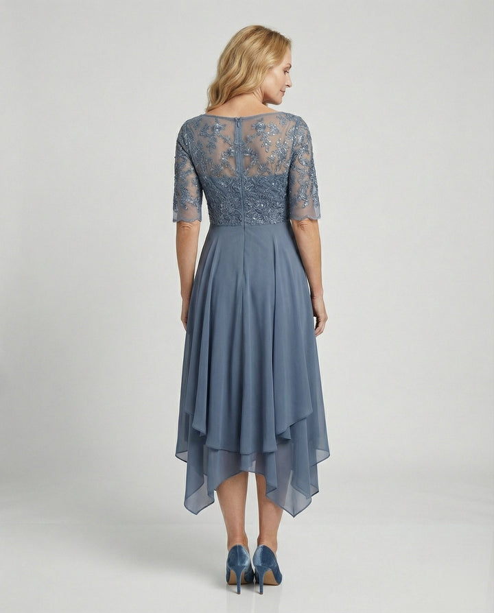 W&W Mode - Damen Elegantes Spitze Chiffon Midikleid, Fließend & Feminin Geschnitten