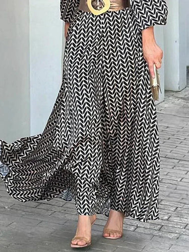 W&W Mode Maxi-Kleid | Elegantes modernes Damenkleid in A-Linie mit langen Ärmeln und Gürtel