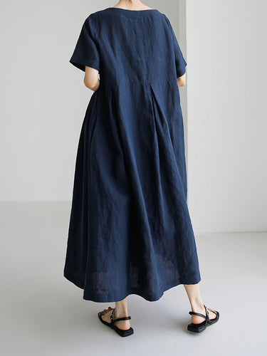 W&W Mode | Damen Einfarbiges Leinenkleid Kleid