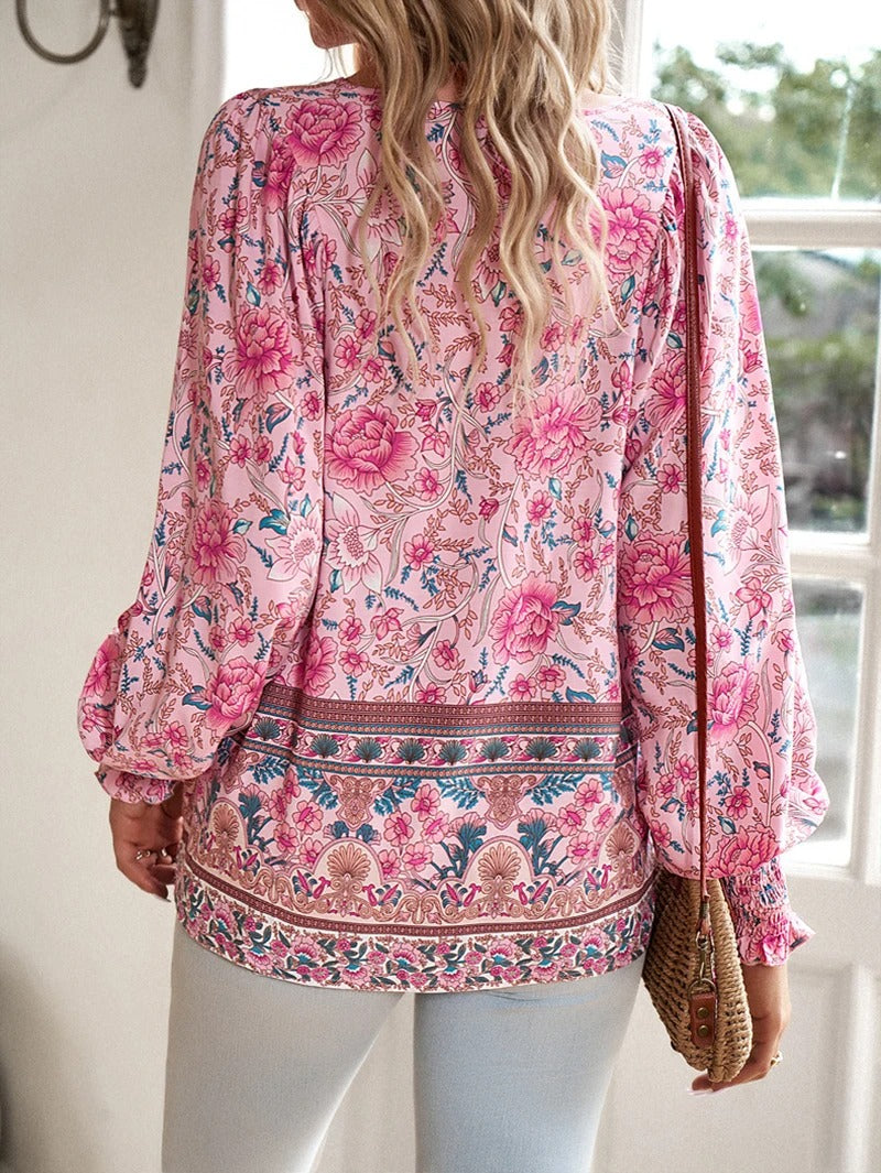 W&W Mode | Lässiges Bedrucktes Langarmshirt mit V-ausschnitt für Einen Modischen Look