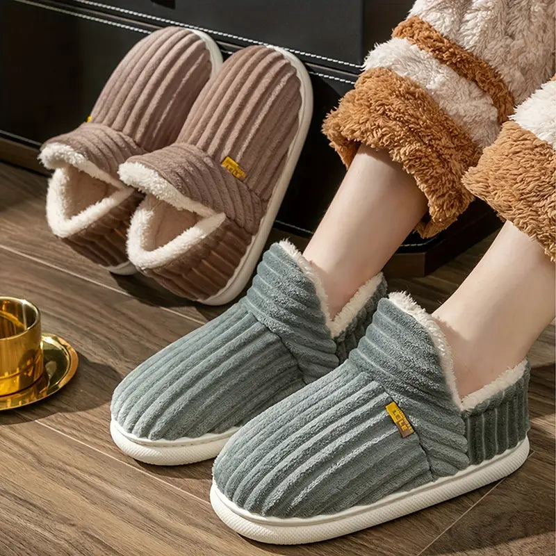 W&W Mode | Plüschschuhe Damen - weiche komfortable Hausschuhe für zu Hause