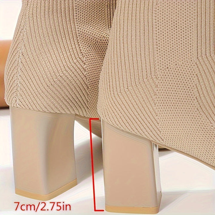 W&W Mode | Strickstiefel Mit Halbhohem Schaft Und Blockabsatz