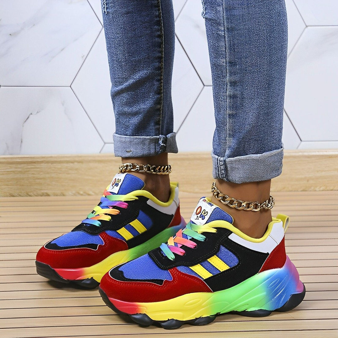 W&W Mode - bunte klobige Turnschuhe für Damen | Multicolor Design Sneaker Damen