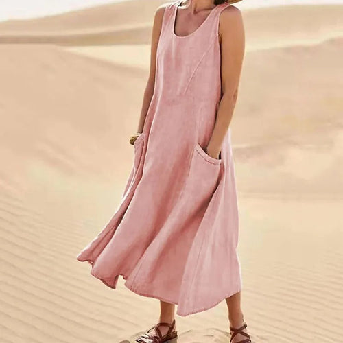 W&W Mode | Ärmelloses Leinenkleid mit Taschen für Damen